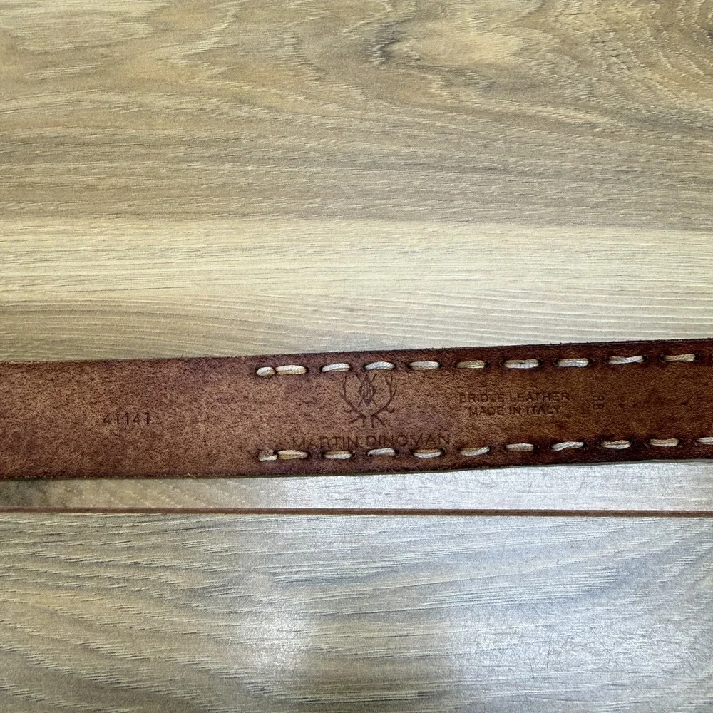 Martin Dingman Mens Belt Size 38 Brown Bridle Leather Stitched Casual
